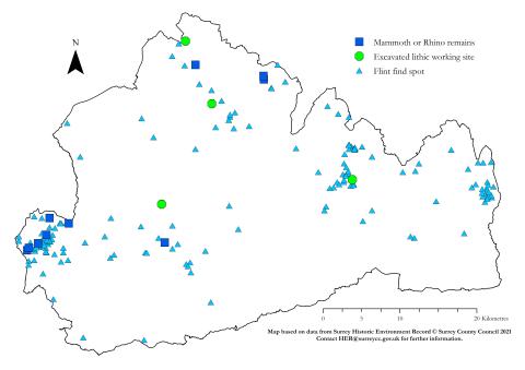 HER Palaeolithic Surrey map