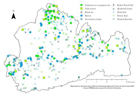 HER Bronze Age Surrey map