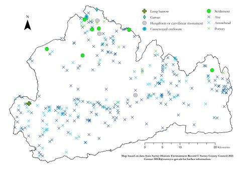 HER Neolithic Surrey map